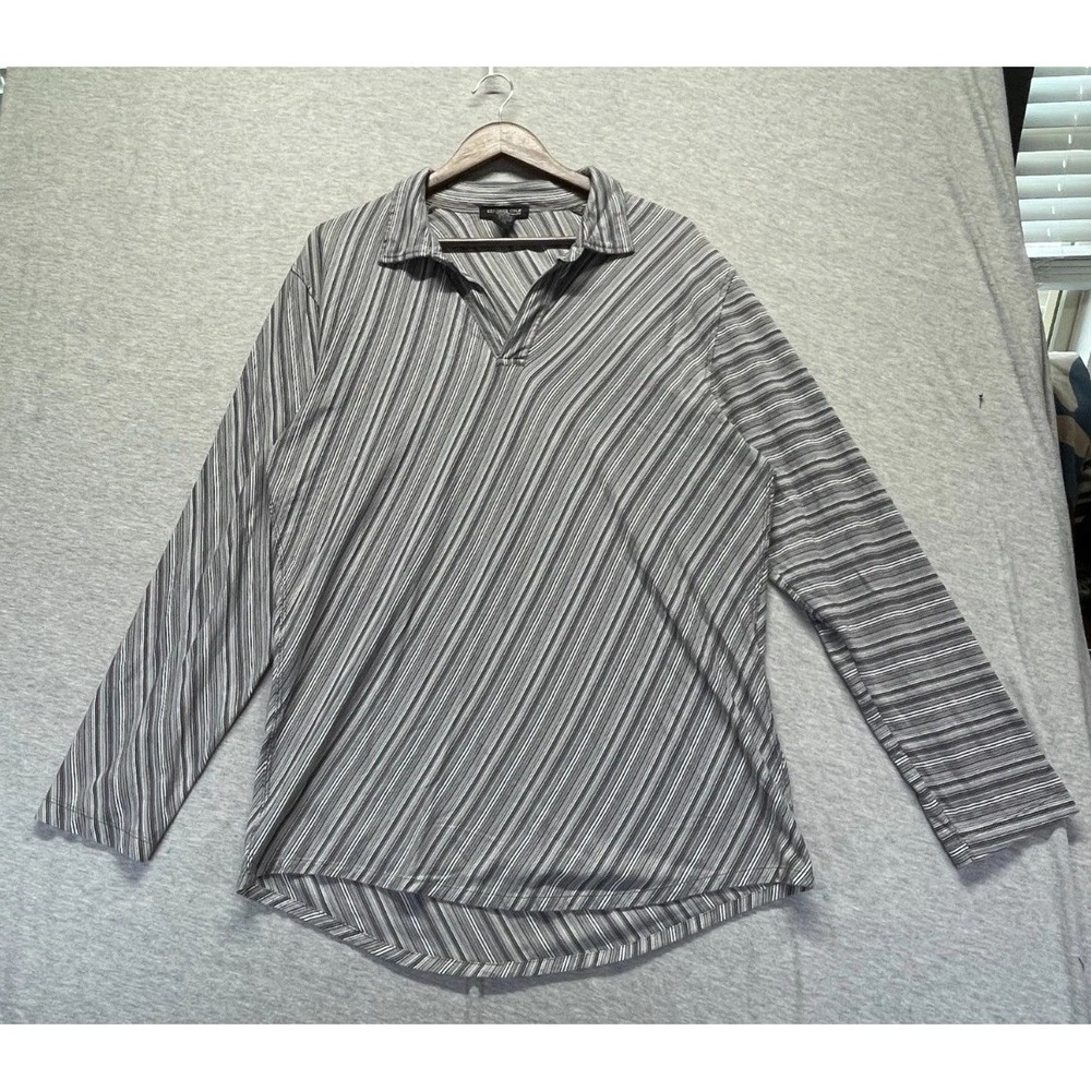 Kenneth Cole New York Polo Shirt Men 2XL Gray Multi Diagonal Striped Golf Tennis